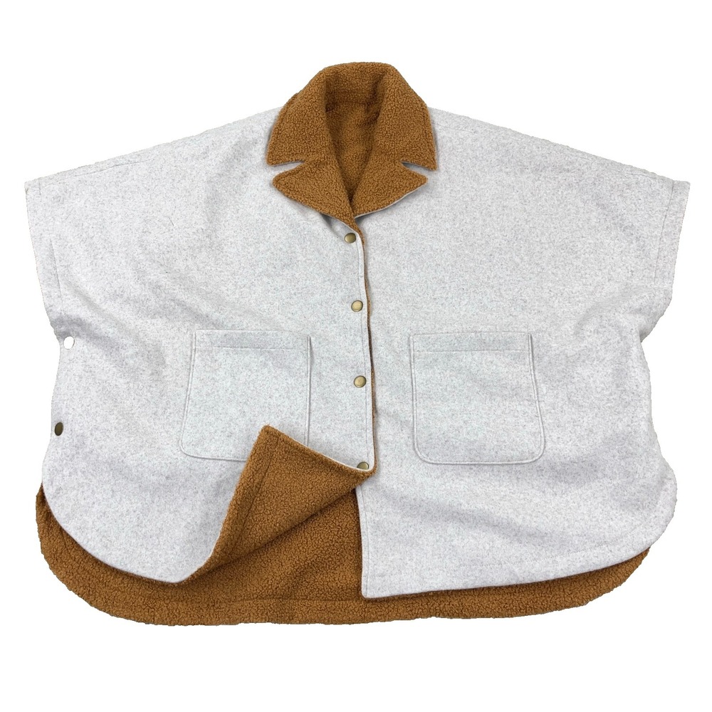 MARINE LAYER Marin Reversible Teddy Poncho Cashew Brown/Natural Oatmeal Medium